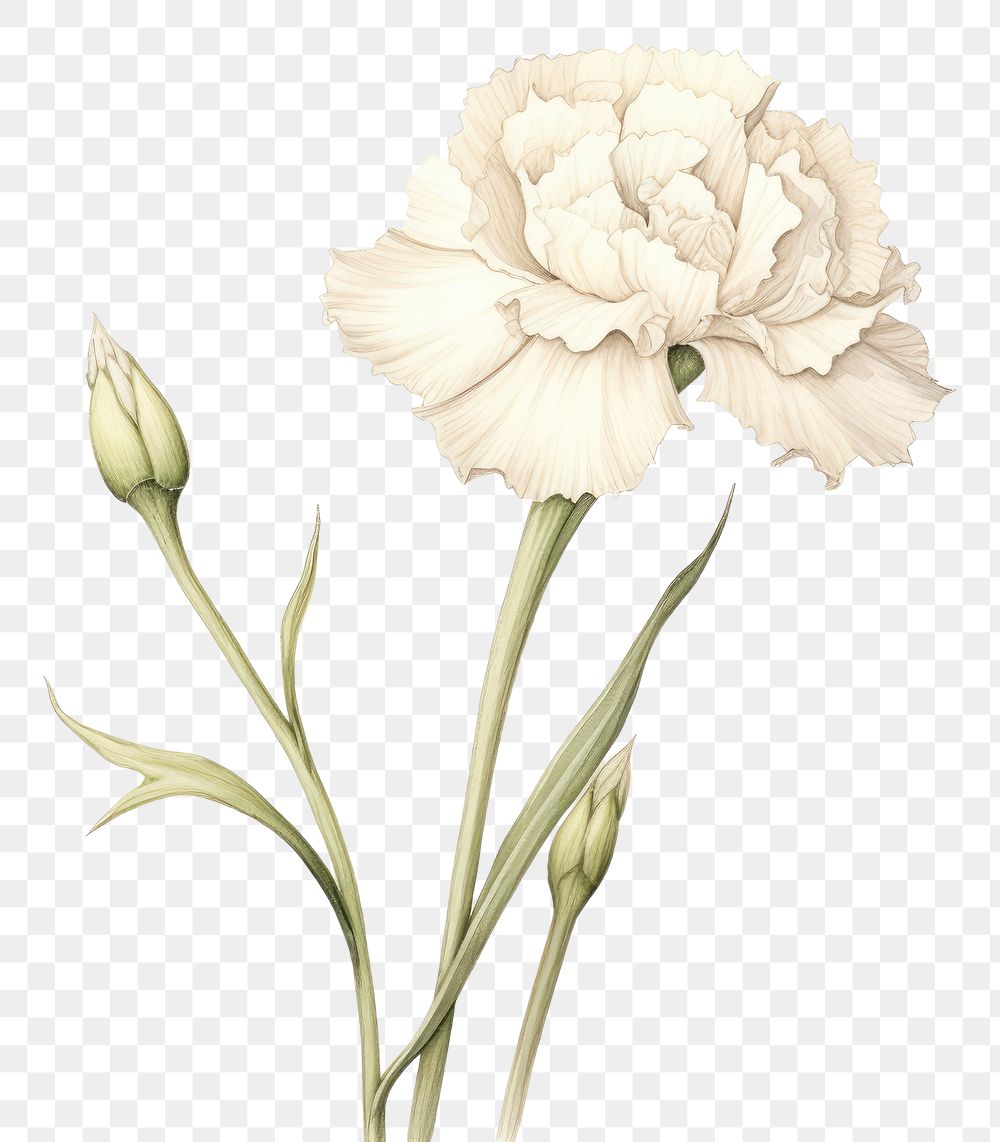 PNG Botanical illustration carnation flower plant white.