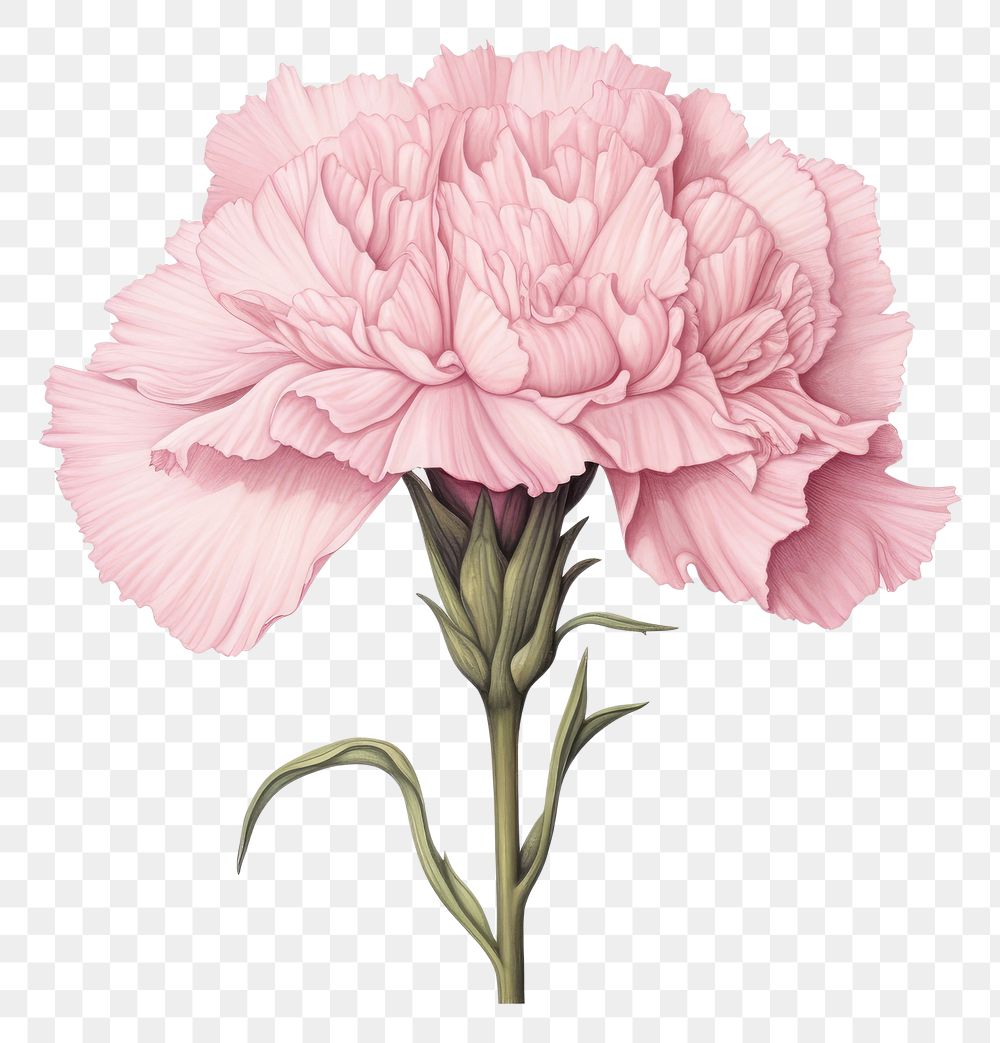 PNG Botanical illustration pink carnation flower plant inflorescence.