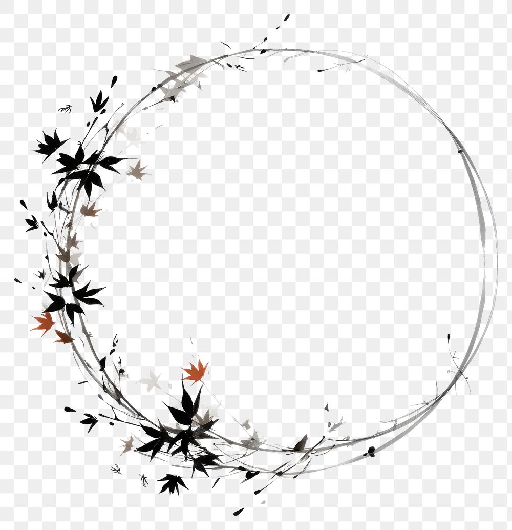 PNG Stroke outline autumn leaves frame pattern circle white background.