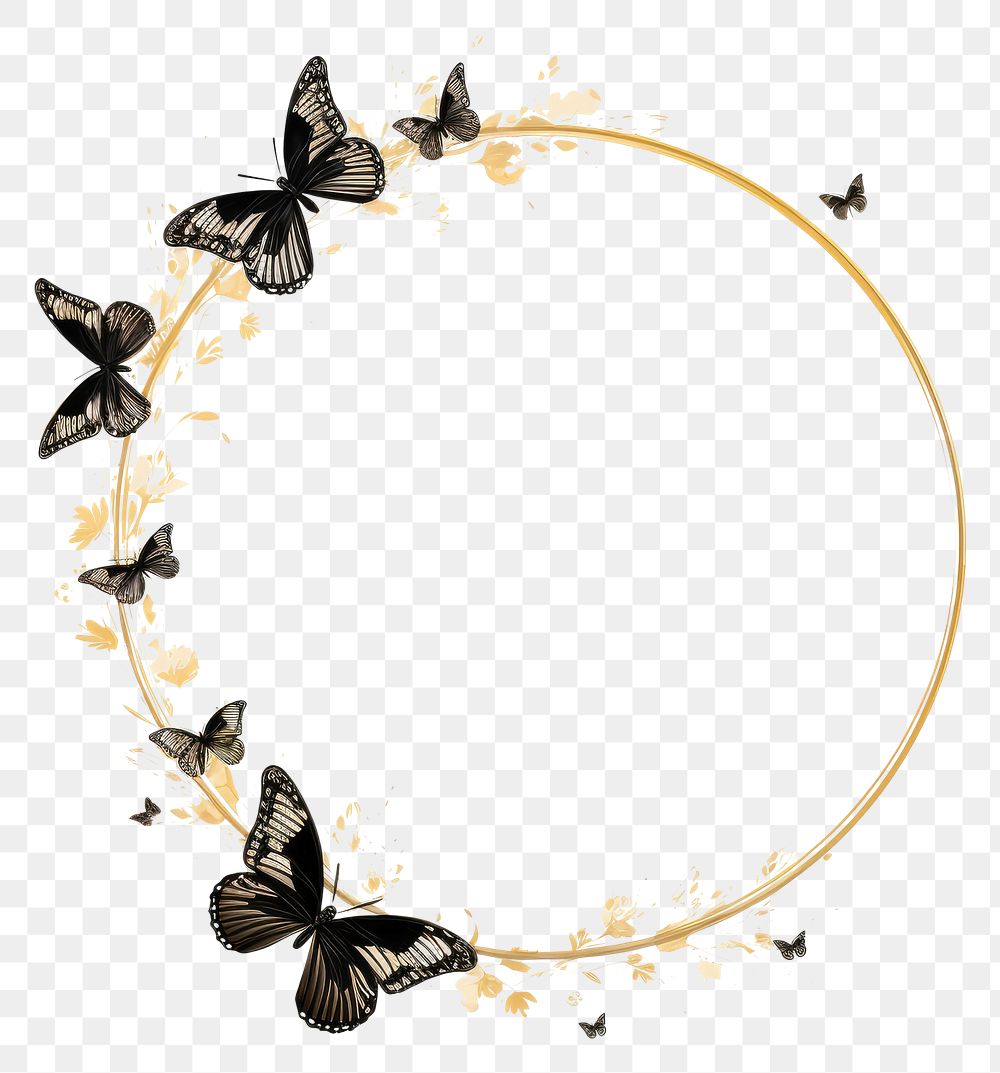 PNG Stroke outline butterflies frame animal circle white background