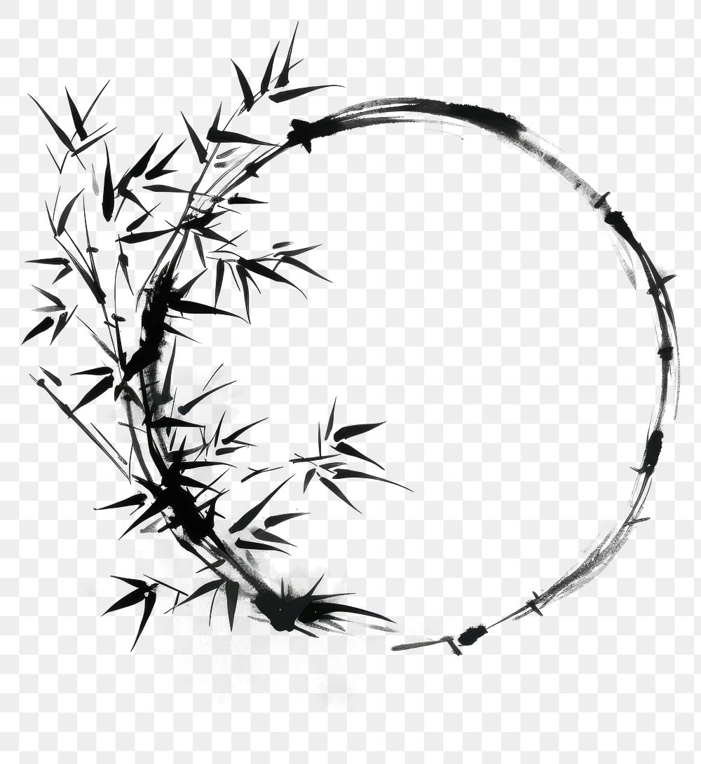 PNG Stroke outline bamboo frame circle white background monochrome.