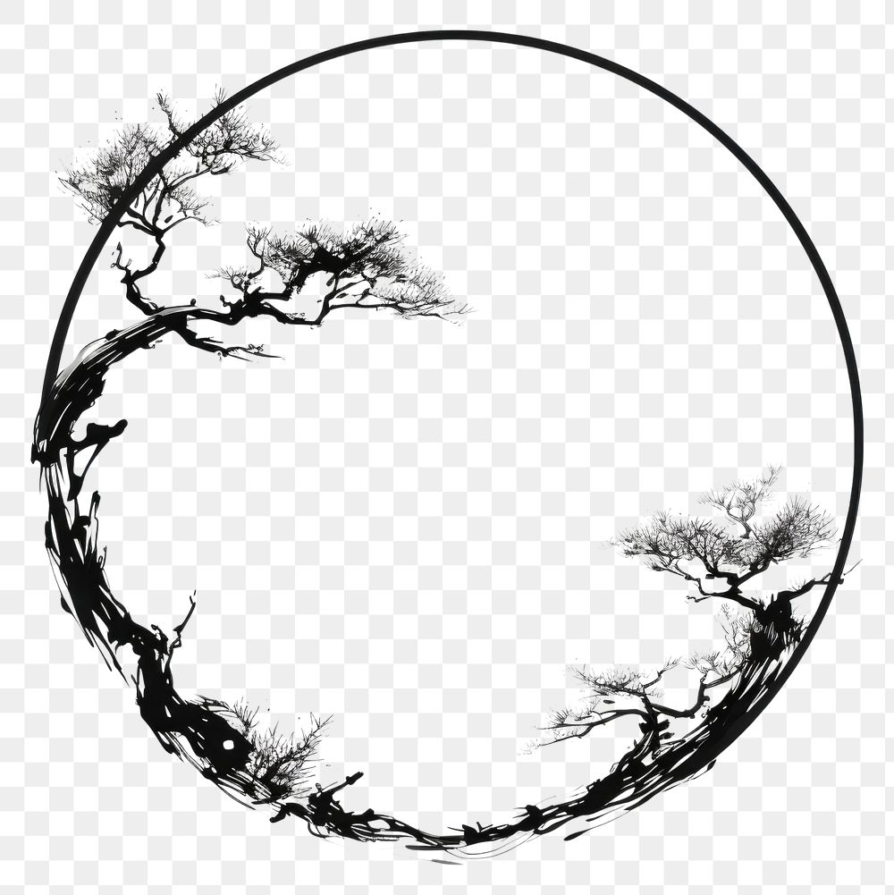 PNG Stroke outline bonsai frame drawing circle nature.
