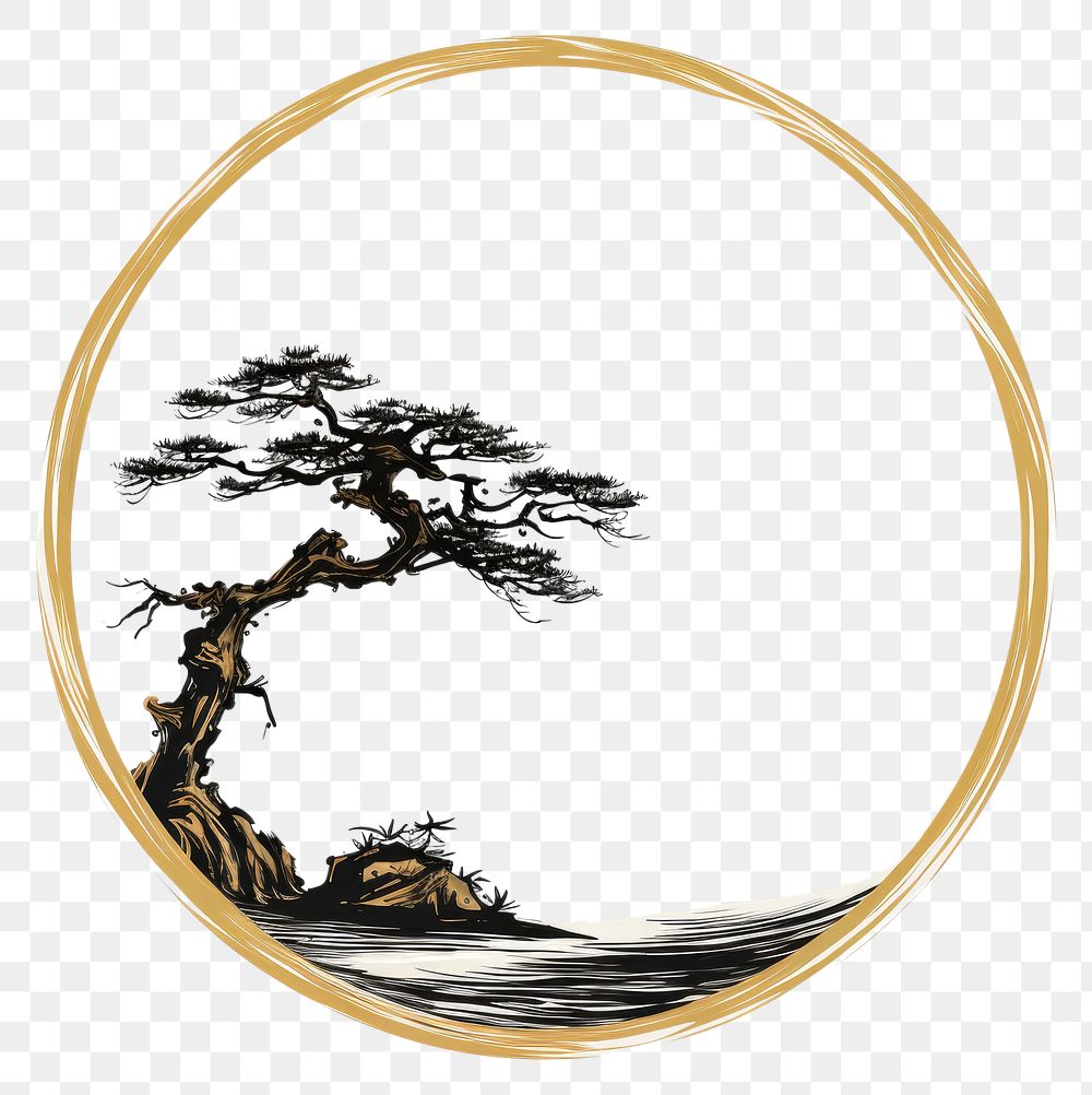 PNG Stroke outline bonsai frame circle plant tree