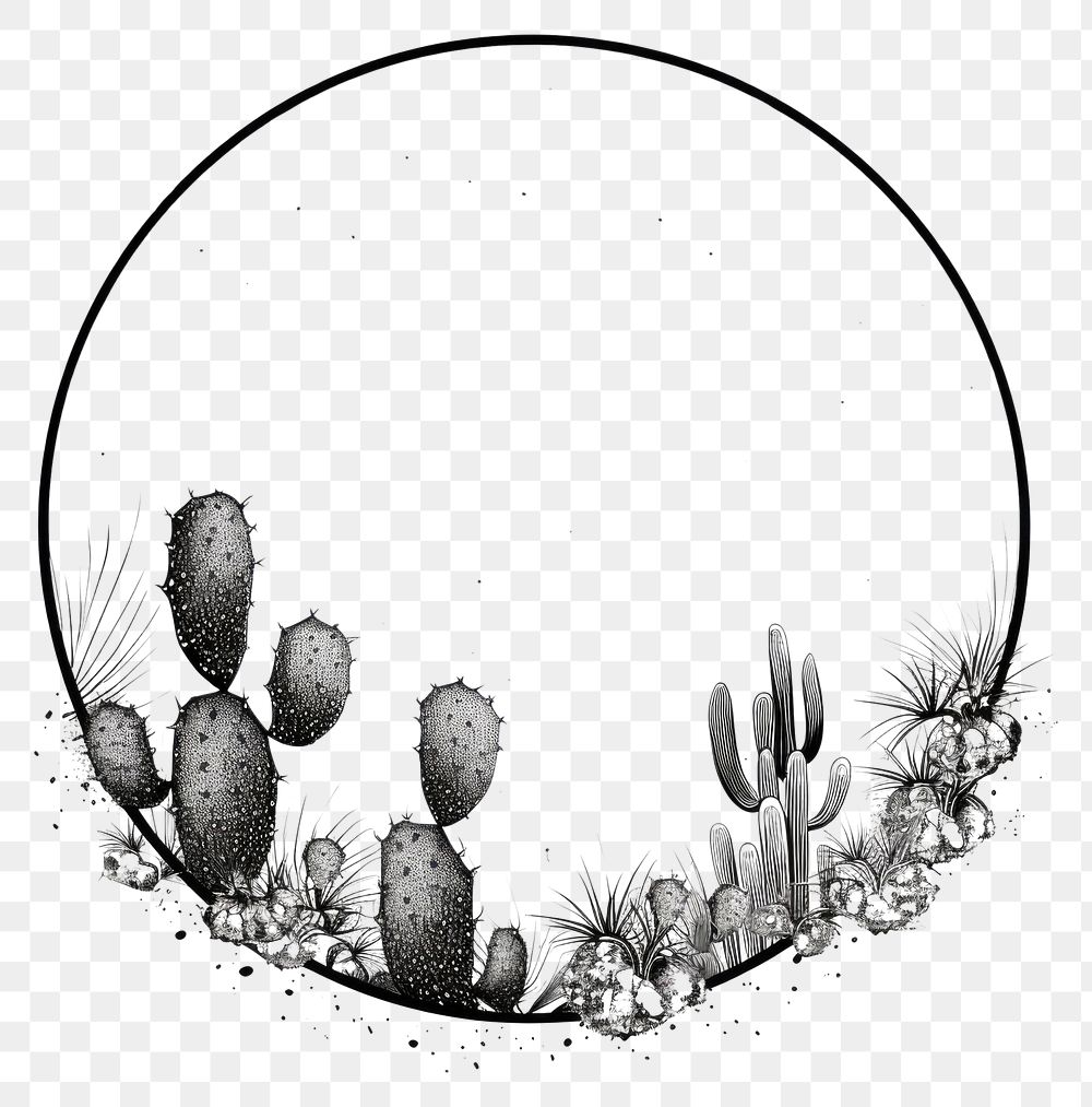 PNG Stroke outline cactus frame drawing circle sketch.