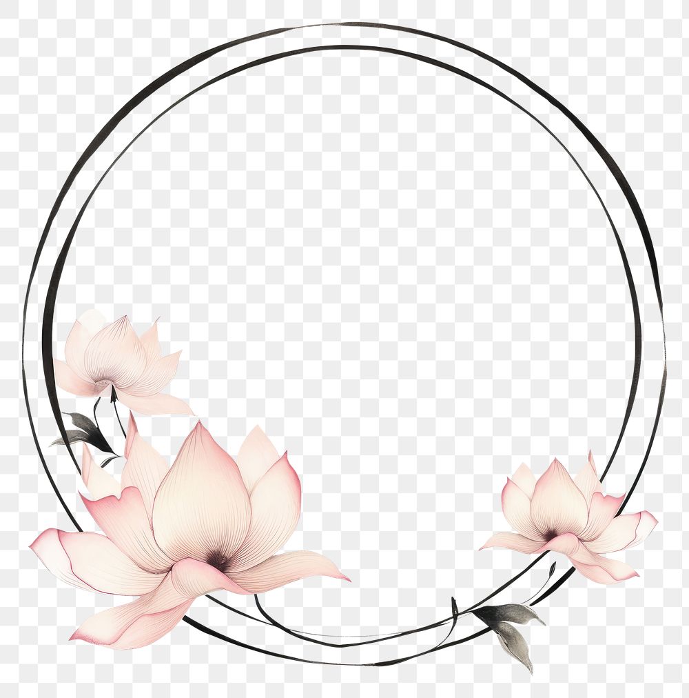 PNG Stroke outline chinese lotus frame circle flower plant.