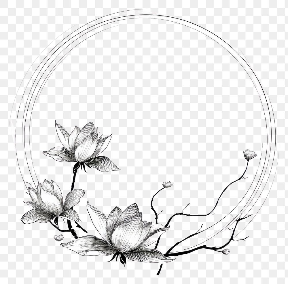 PNG Stroke outline chinese lotus frame drawing circle flower.