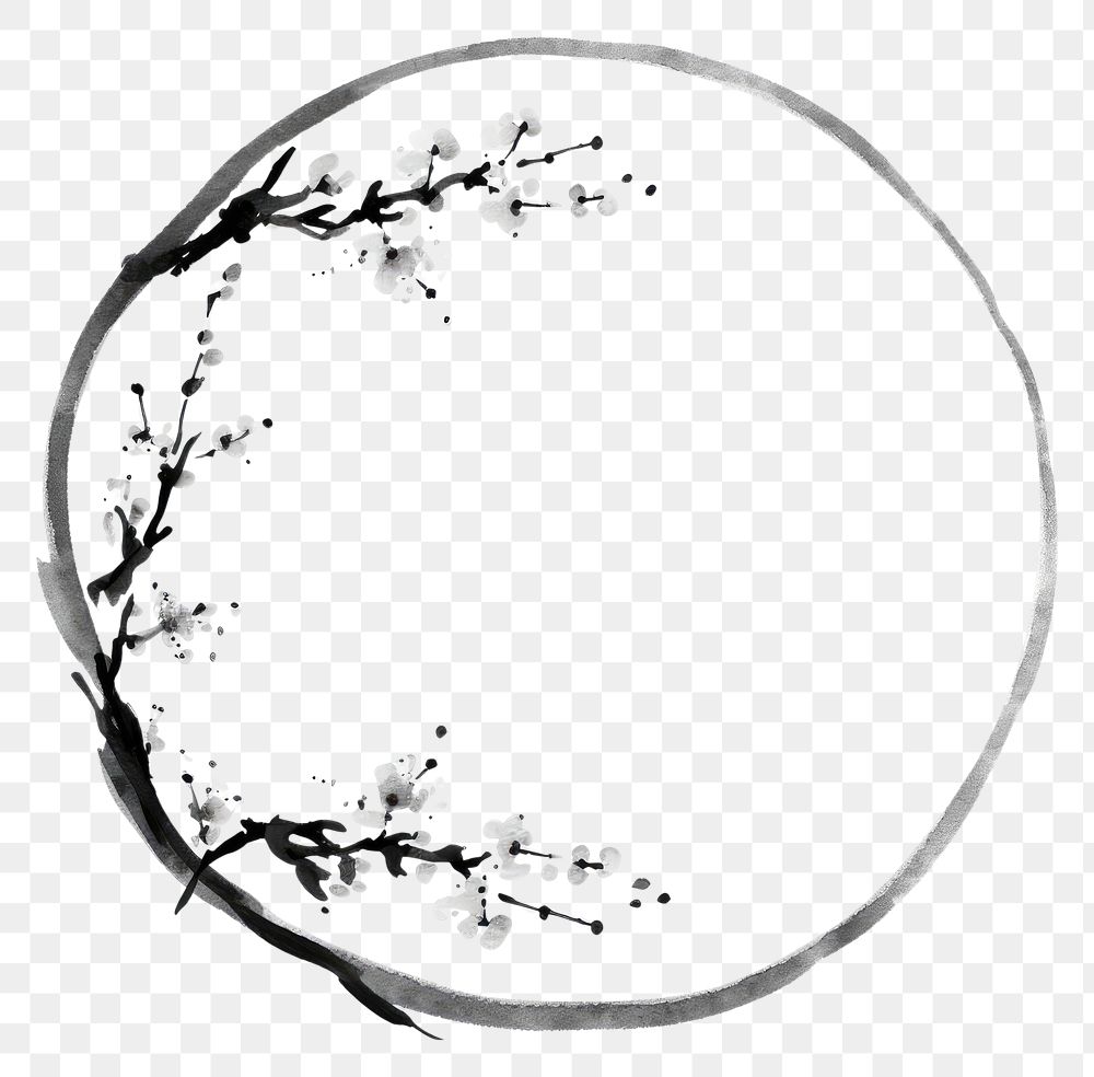 PNG Stroke outline chinese plum frame drawing circle sketch.