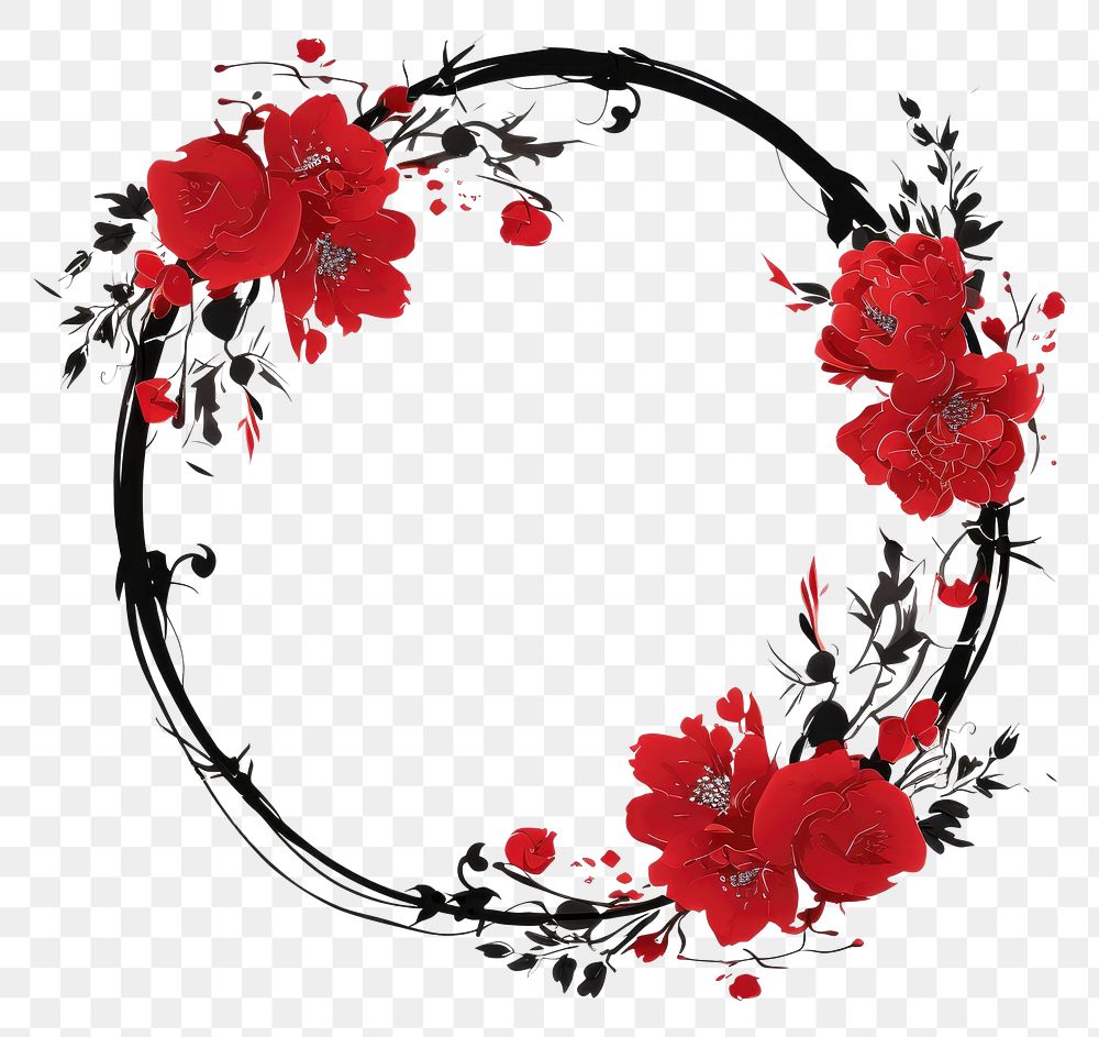 PNG Stroke outline chinese roses frame pattern circle flower.