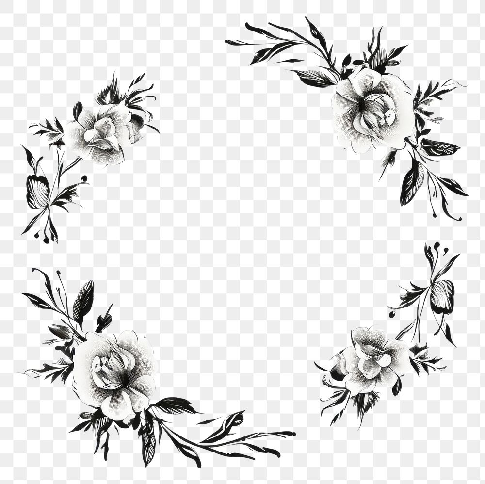 PNG Stroke outline chinese roses frame pattern drawing circle.