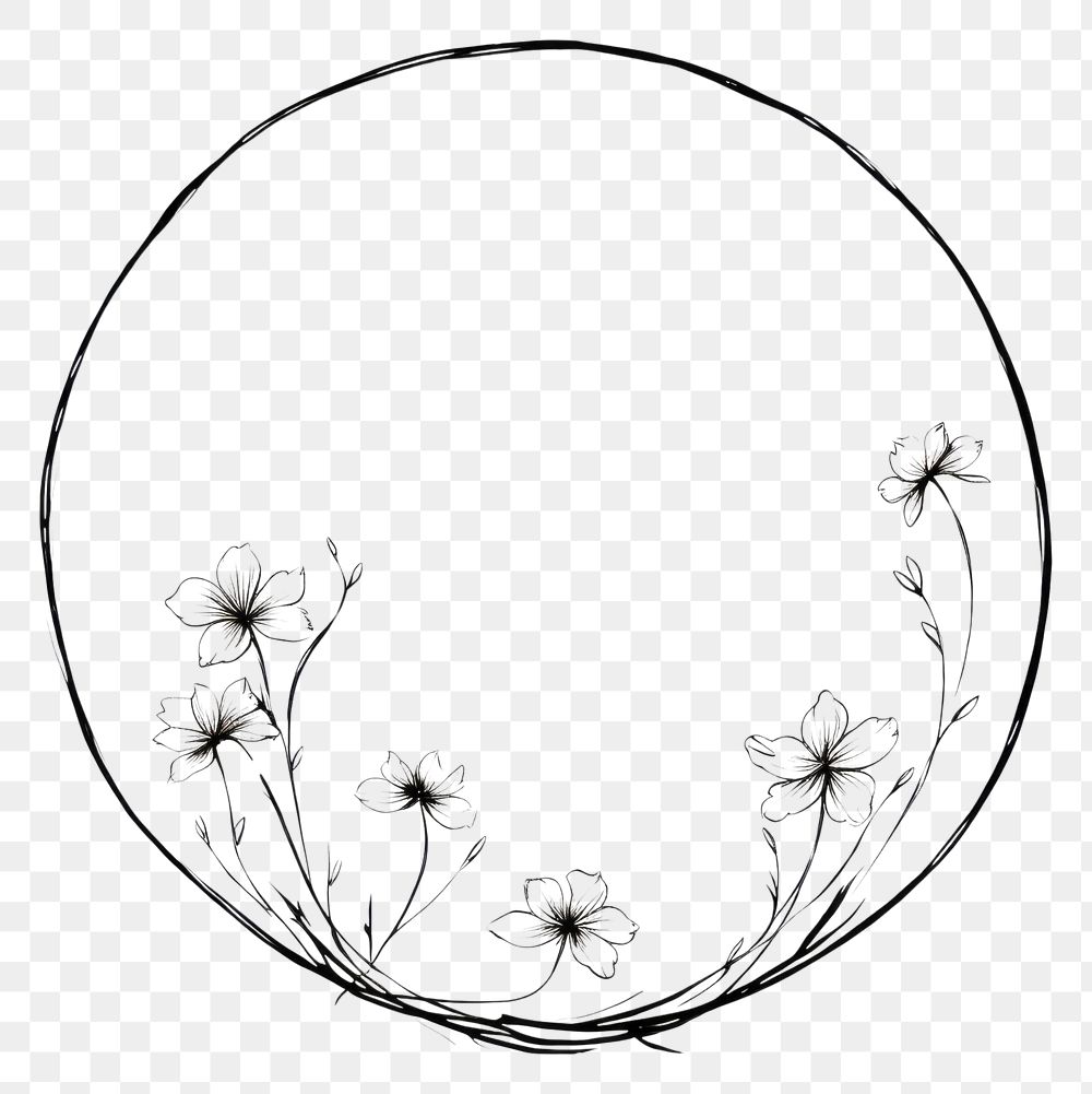 PNG Stroke outline daisy flowers frame pattern drawing circle.