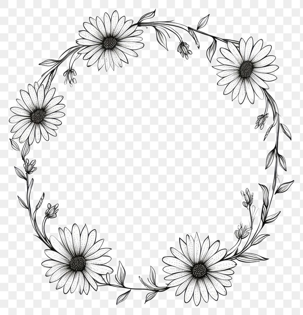 PNG Stroke outline daisy flowers frame pattern drawing circle.