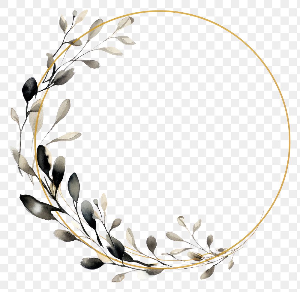 PNG Stroke outline eucalyptus frame jewelry circle white background