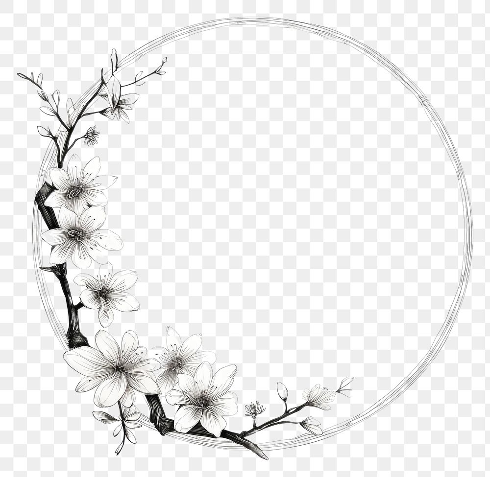 PNG Stroke outline flower frame circle plant white.