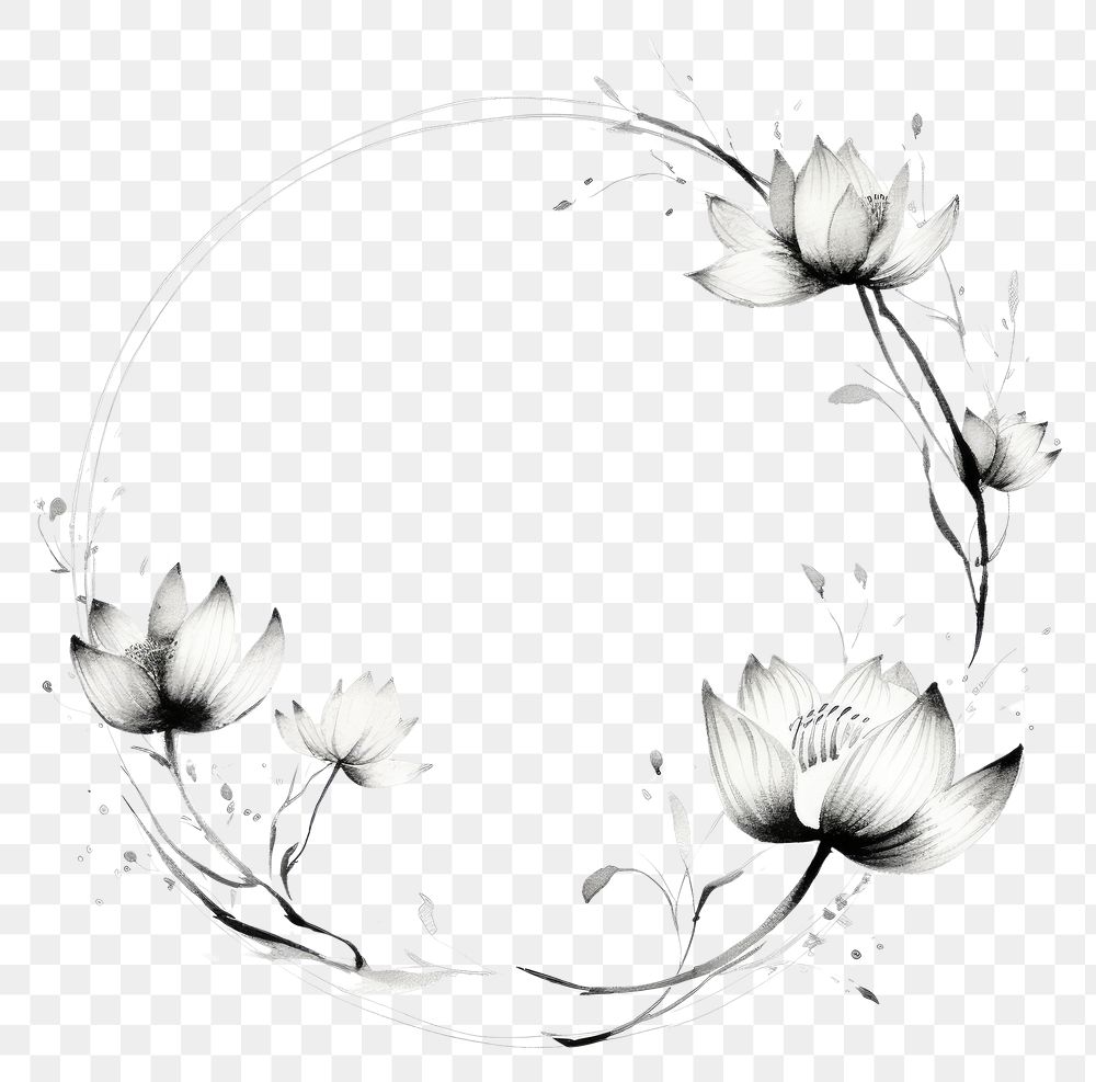 PNG Stroke outline lotus flowers frame pattern drawing circle.