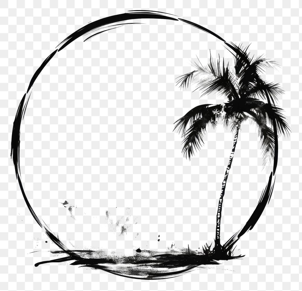 PNG Stroke outline palm tree frame outdoors drawing circle.