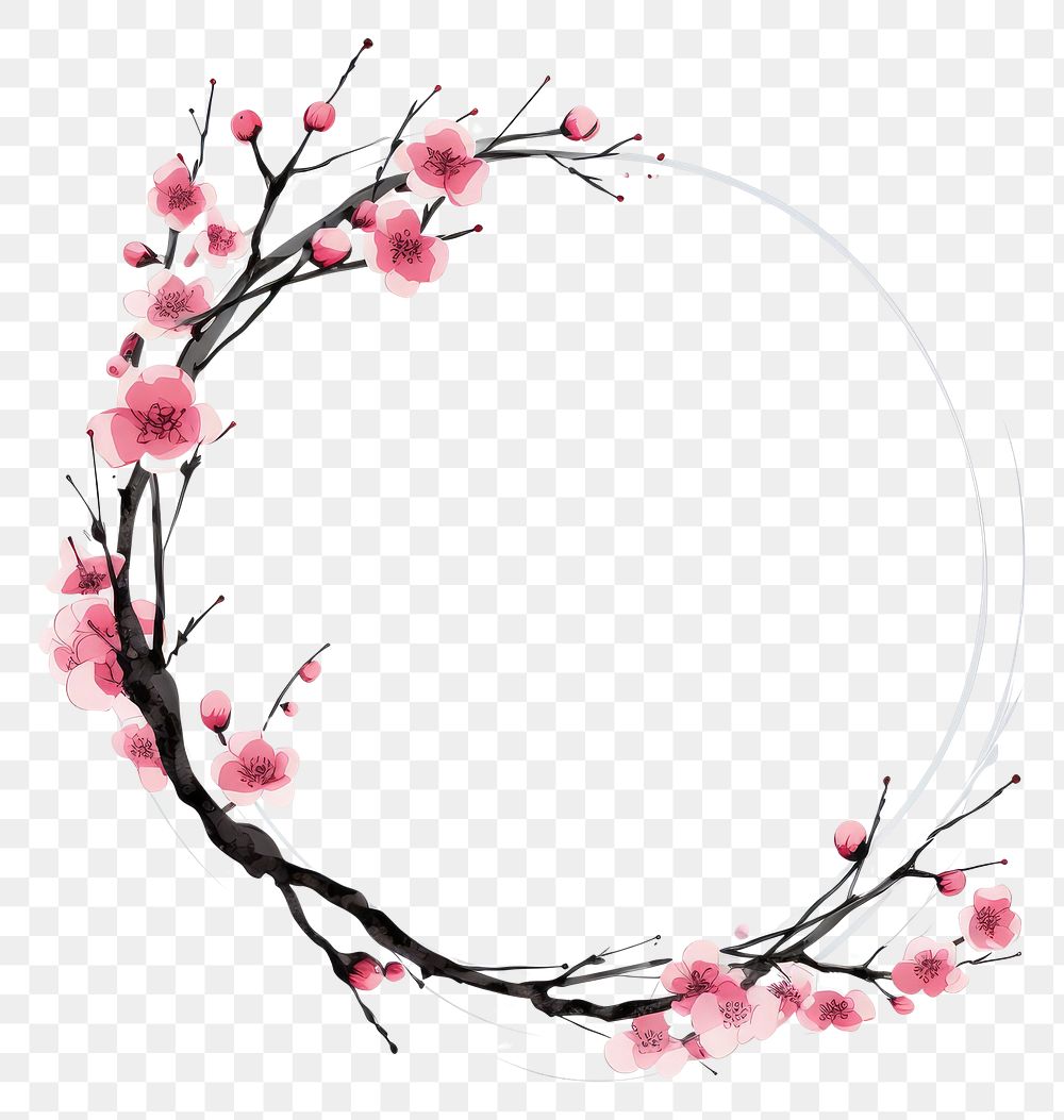 PNG Stroke outline pink chinese plum frame blossom flower circle