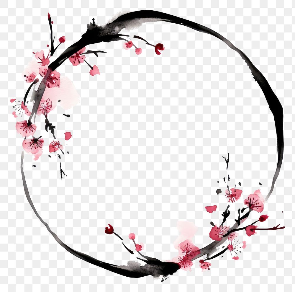 PNG Stroke outline pink chinese plum frame blossom circle flower.