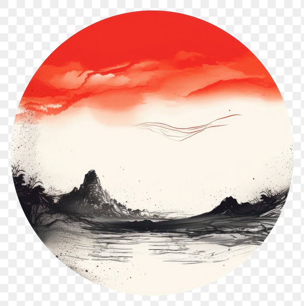 PNG Stroke outline red sunset frame painting nature circle.