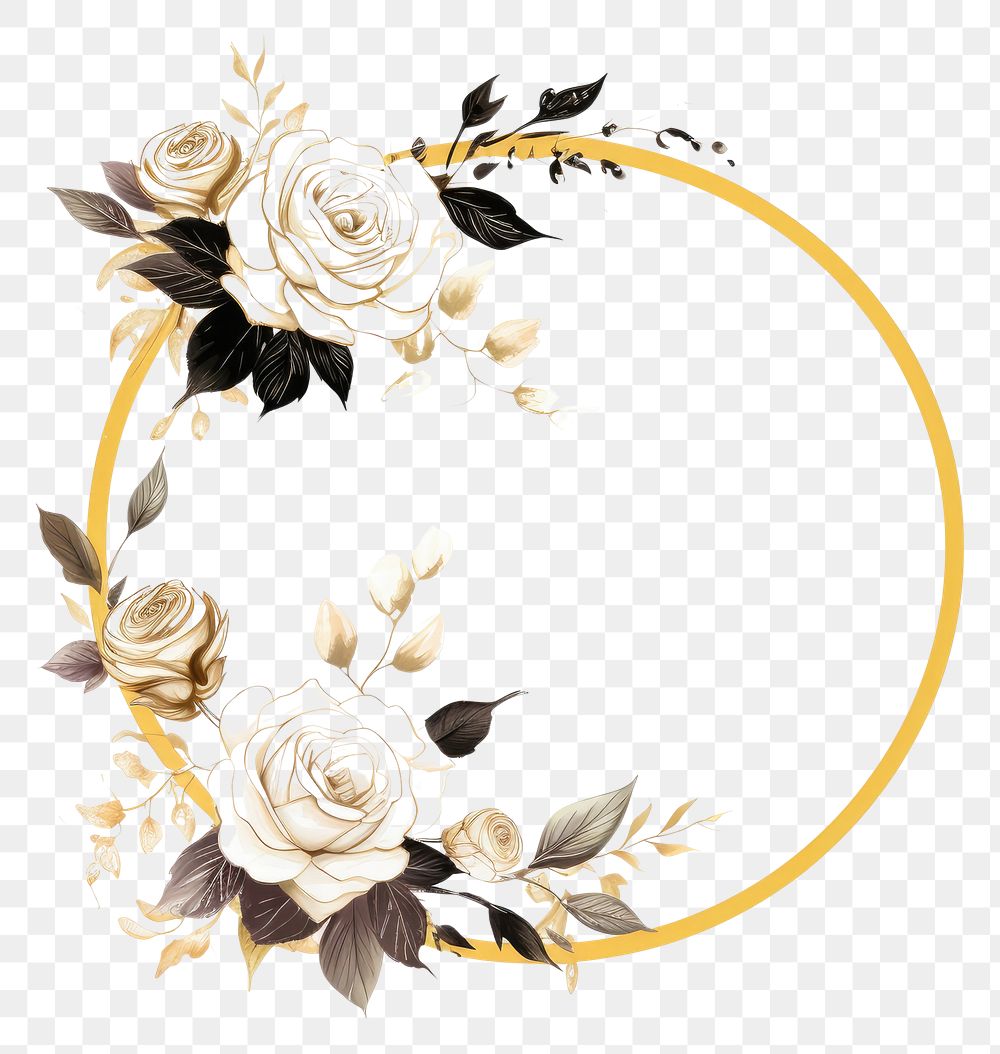 PNG Stroke outline roses frame pattern circle flower.