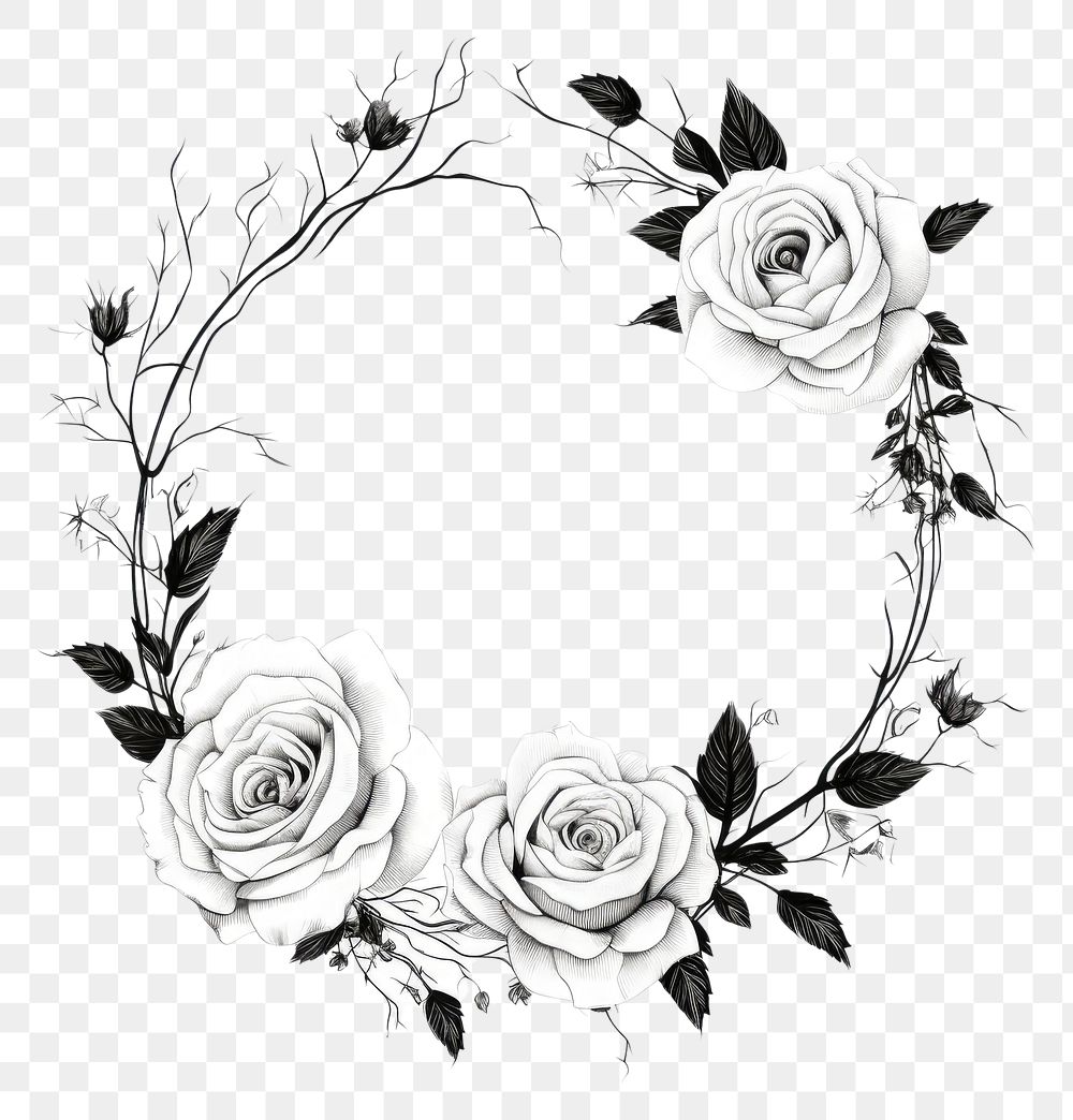 PNG Stroke outline roses frame pattern drawing circle.