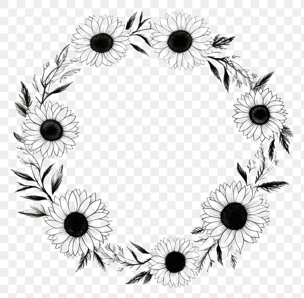 PNG Stroke outline sunflowers frame pattern circle plant.