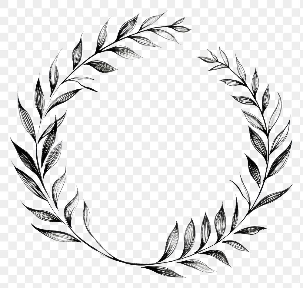 PNG Stroke outline tropical leaves frame circle monochrome pattern.