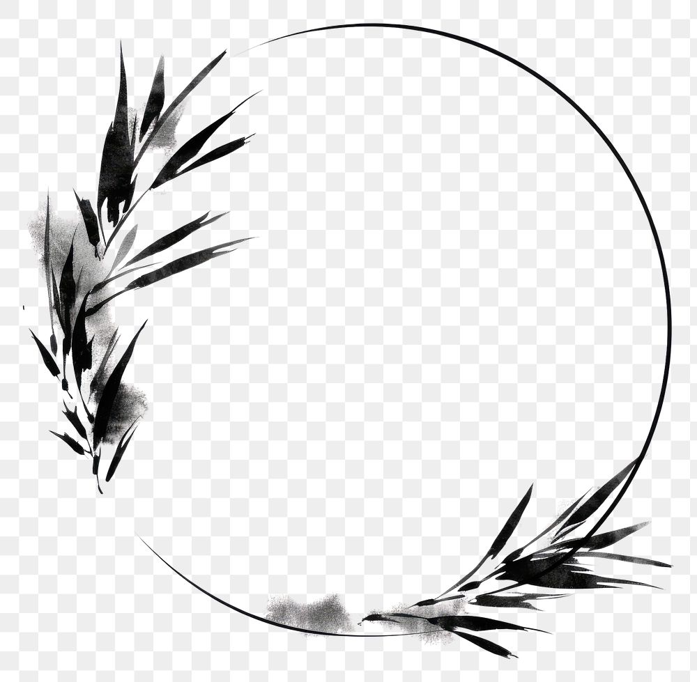 PNG Stroke outline tropical frame circle white background monochrome.