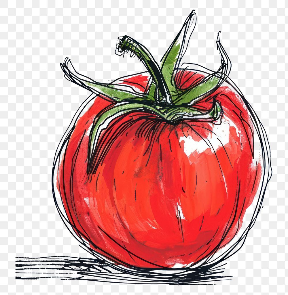 PNG  Continuous line drawing tomato vegetable plant food.