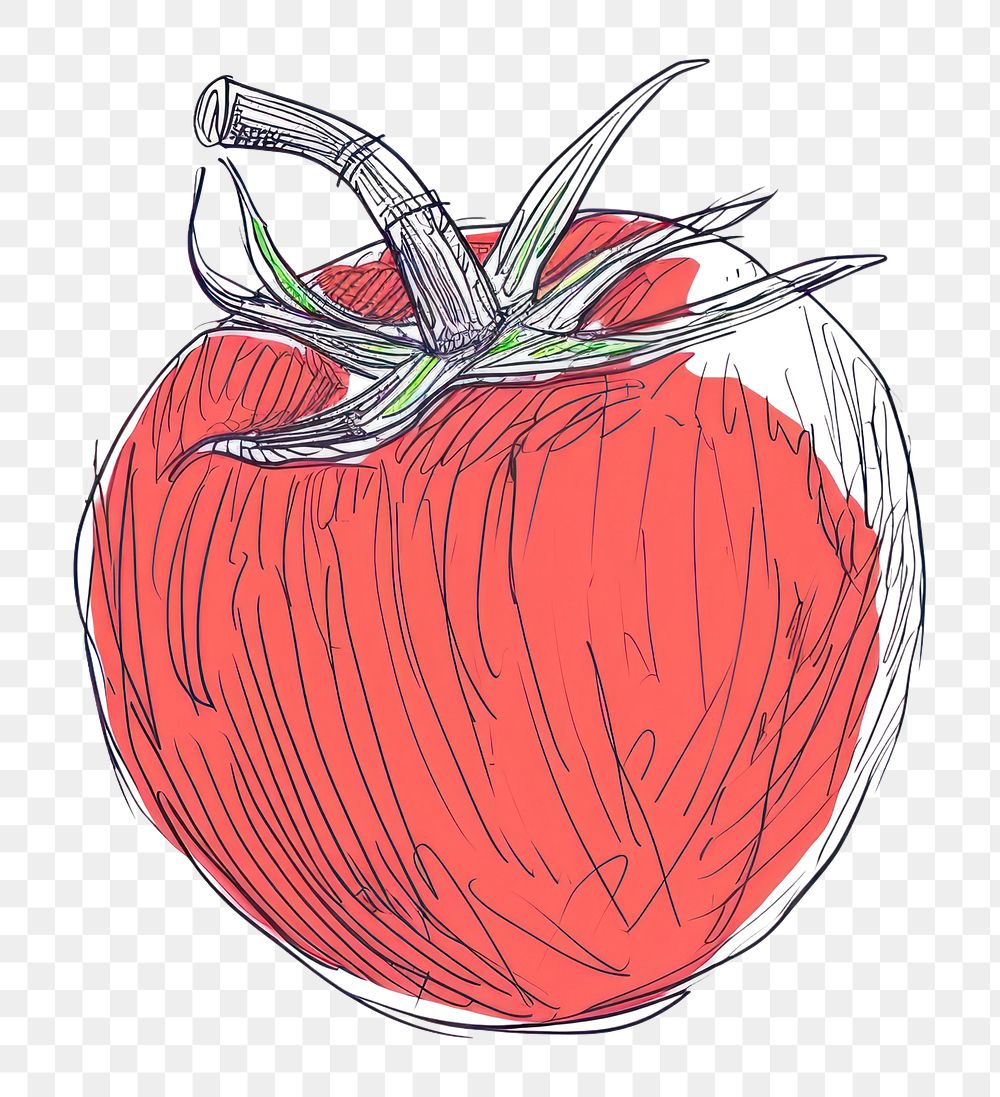 PNG  Continuous line drawing tomato vegetable fruit plant.