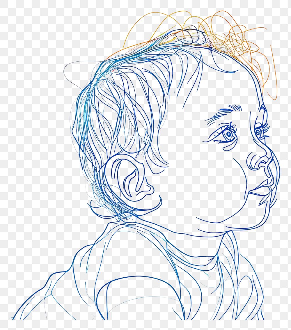 PNG  Continuous line drawing toddler portrait sketch photo.