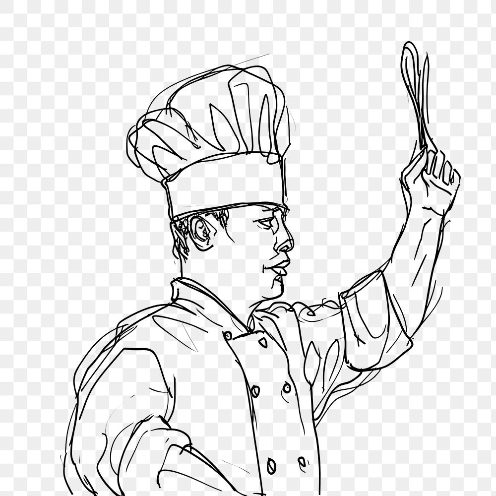 PNG  Continuous line drawing chef sketch art illustrated.