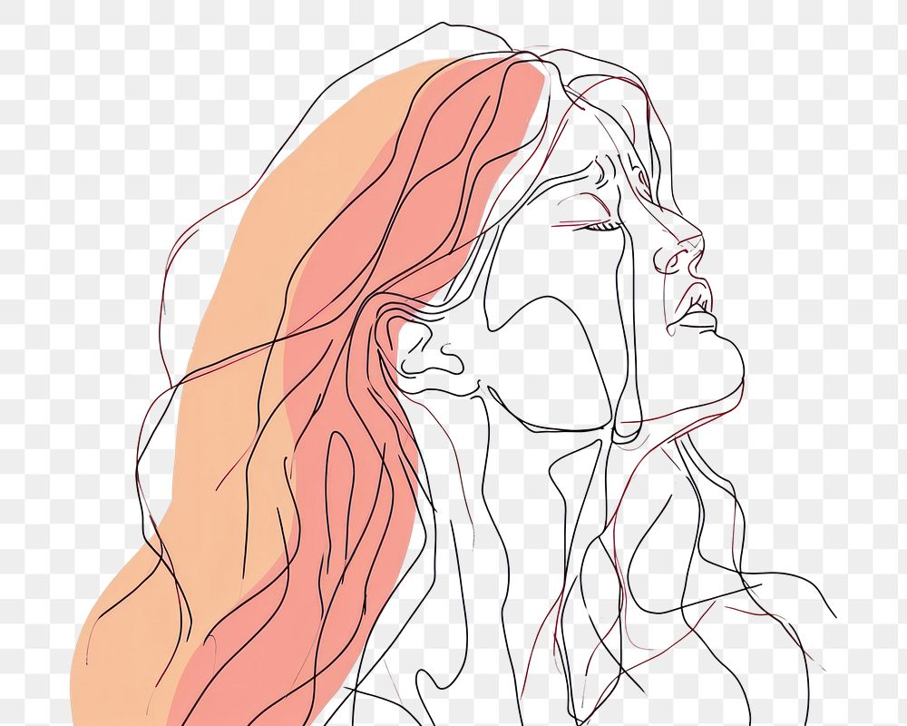 PNG  Continuous line drawing crying woman sketch art contemplation.