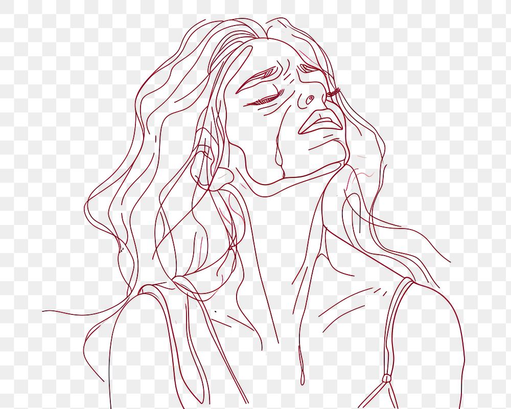 PNG  Continuous line drawing crying woman sketch art contemplation.