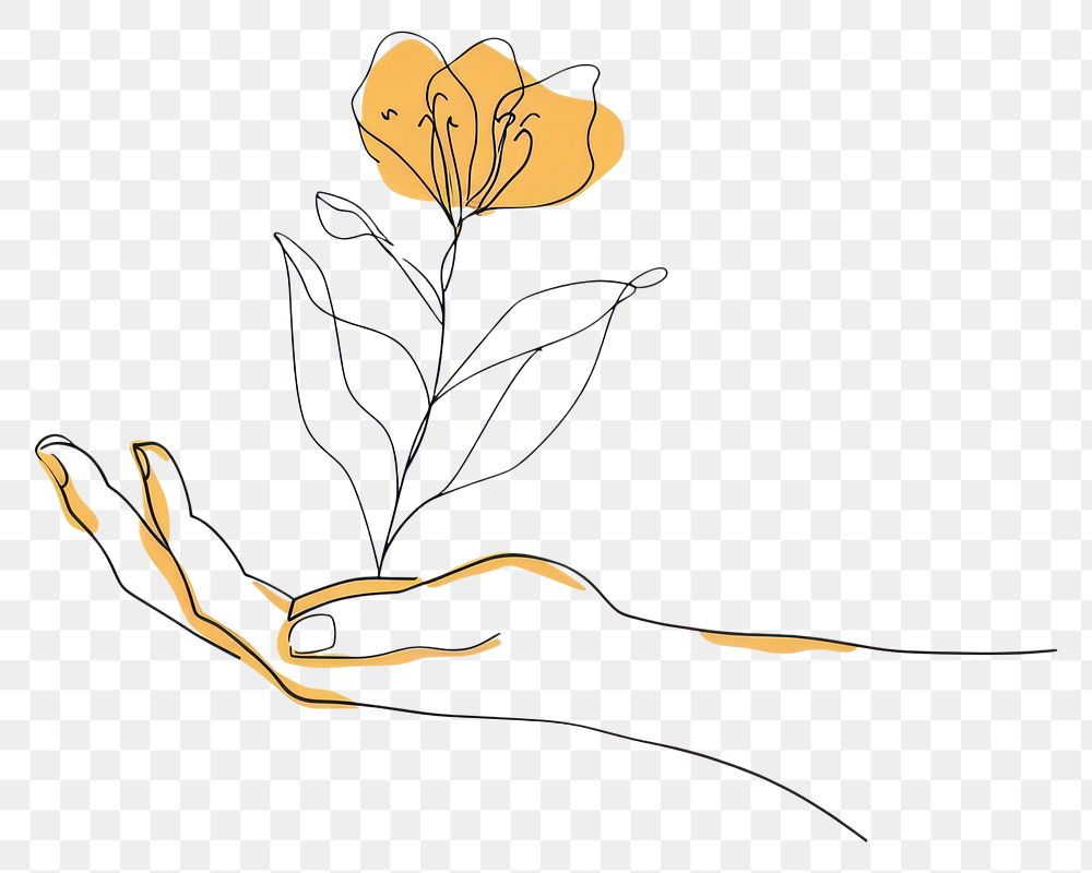 PNG  Continuous line drawing hand holding flower sketch plant art.