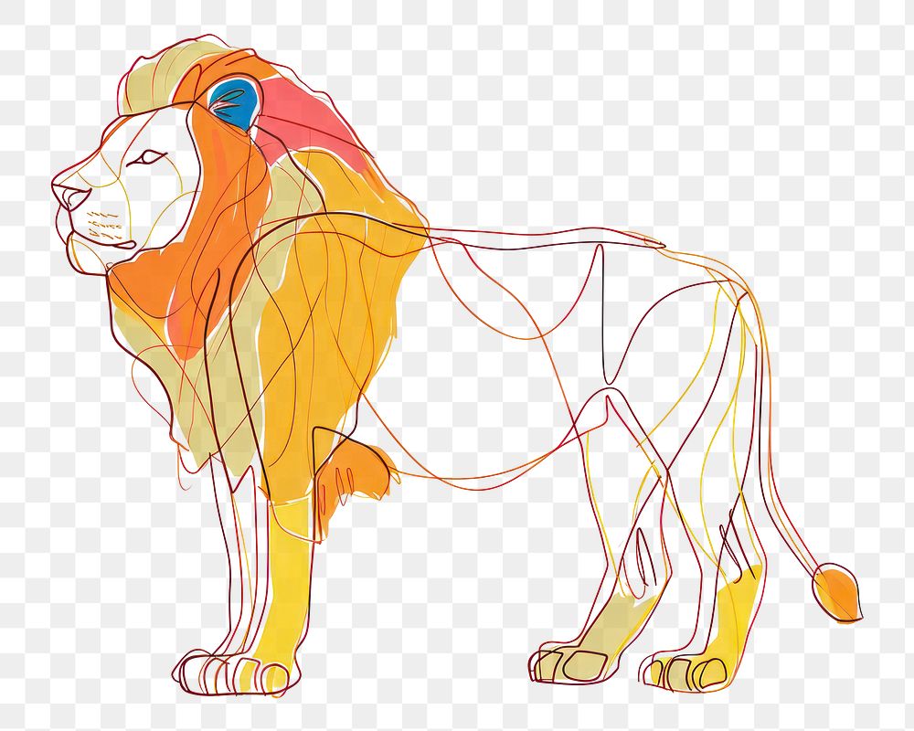 PNG  Continuous line drawing lion mammal animal sketch.