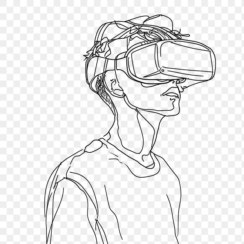 PNG  Continuous line drawing man wearing vr headset sketch art illustrated.