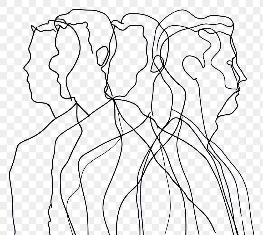 PNG  Continuous line drawing men sketch white art.