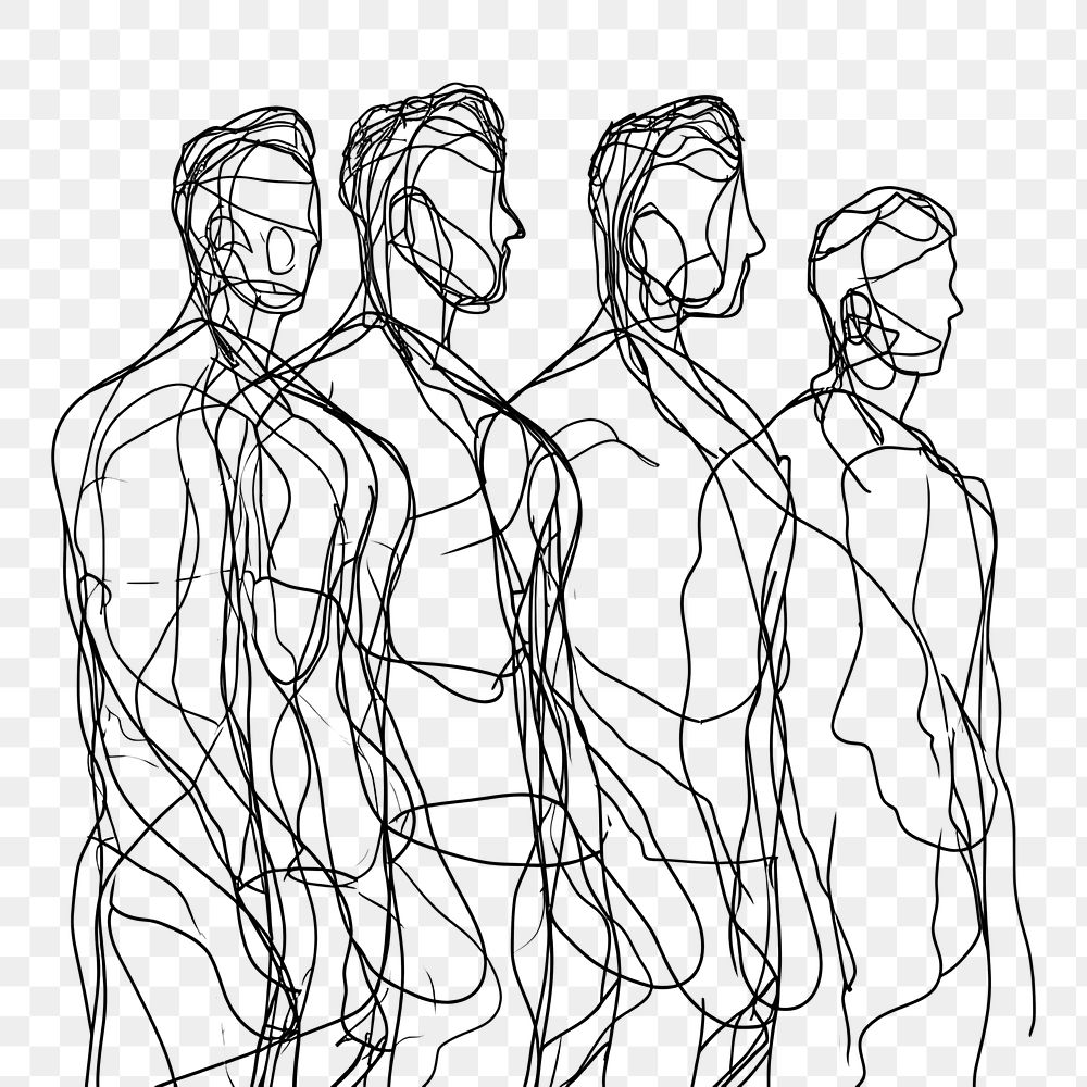 PNG  Continuous line drawing men sketch art representation.