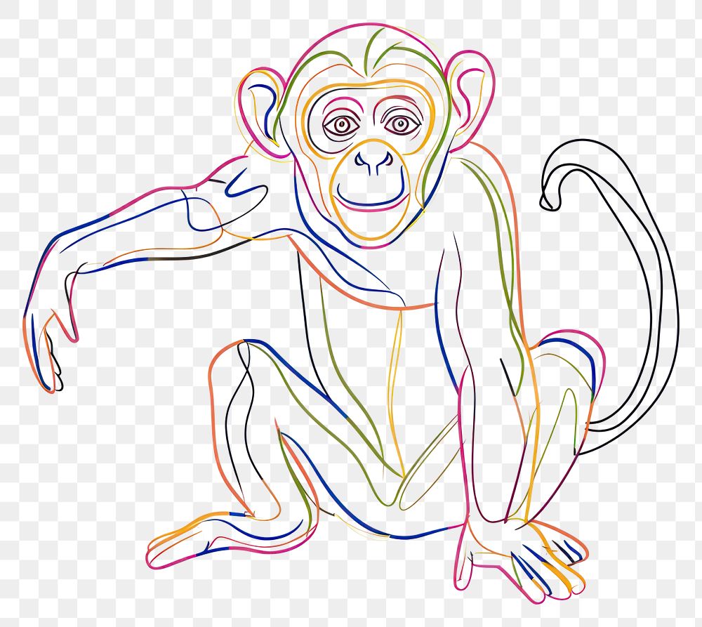 PNG  Continuous line drawing monkey wildlife animal mammal.