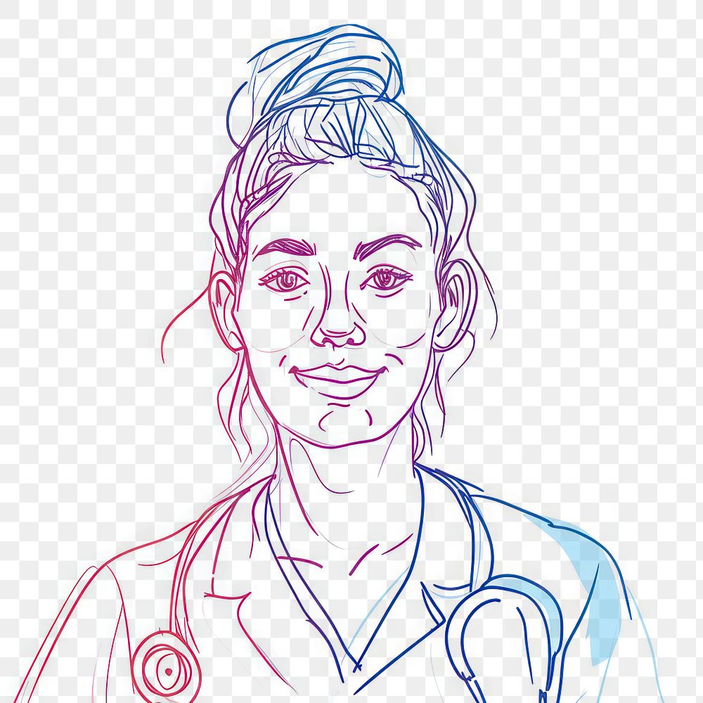 PNG  Continuous line drawing nurse sketch art stethoscope.