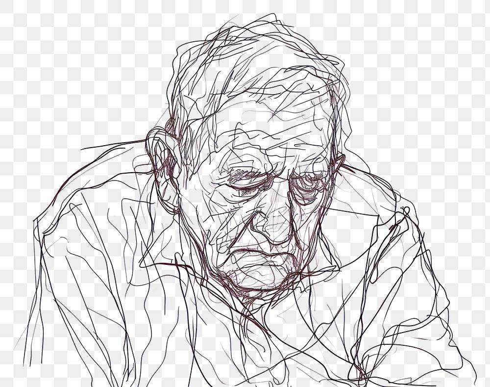 PNG  Continuous line drawing senior man art sketch contemplation.