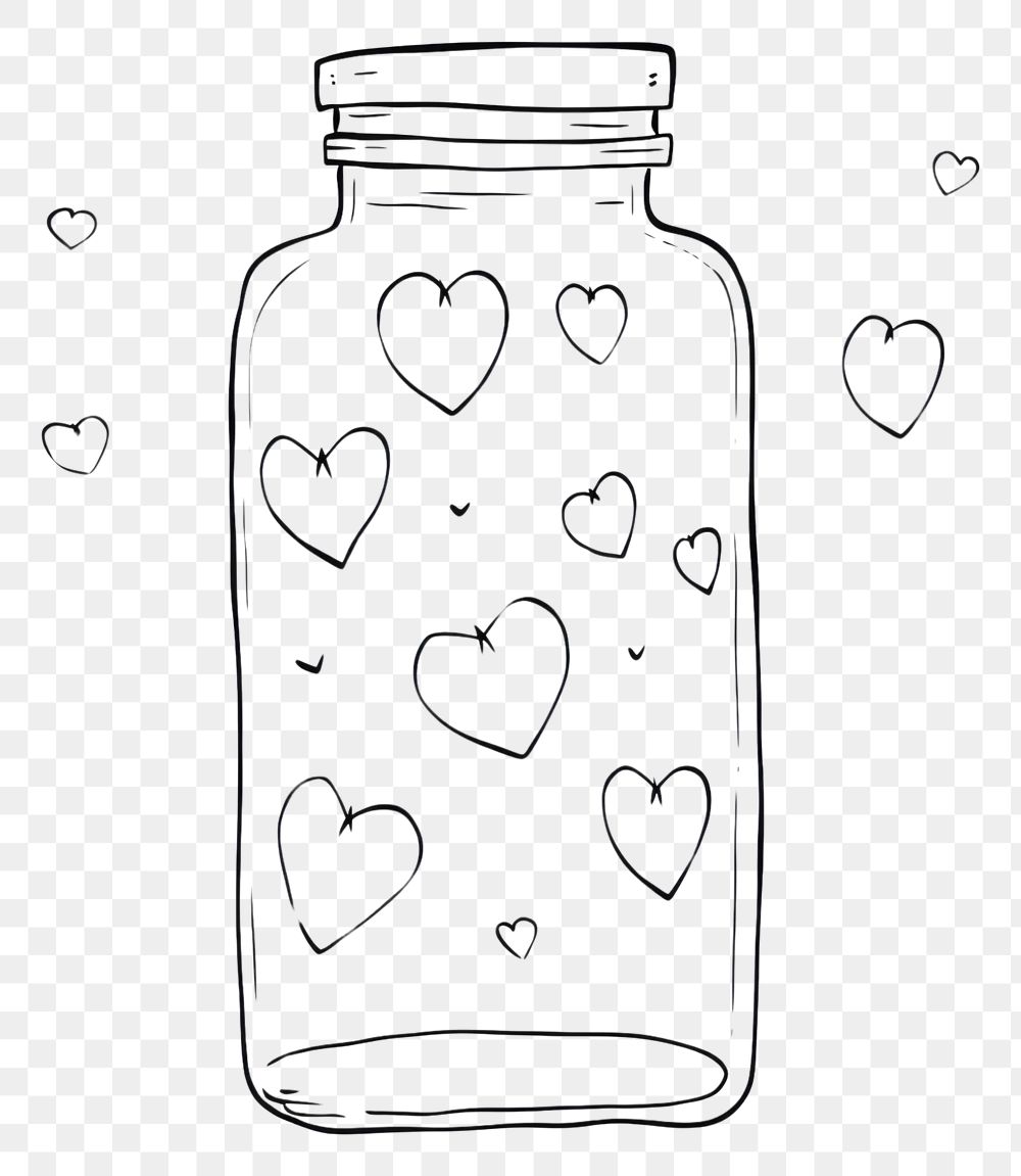 PNG Hearts in bottle sketch doodle glass.