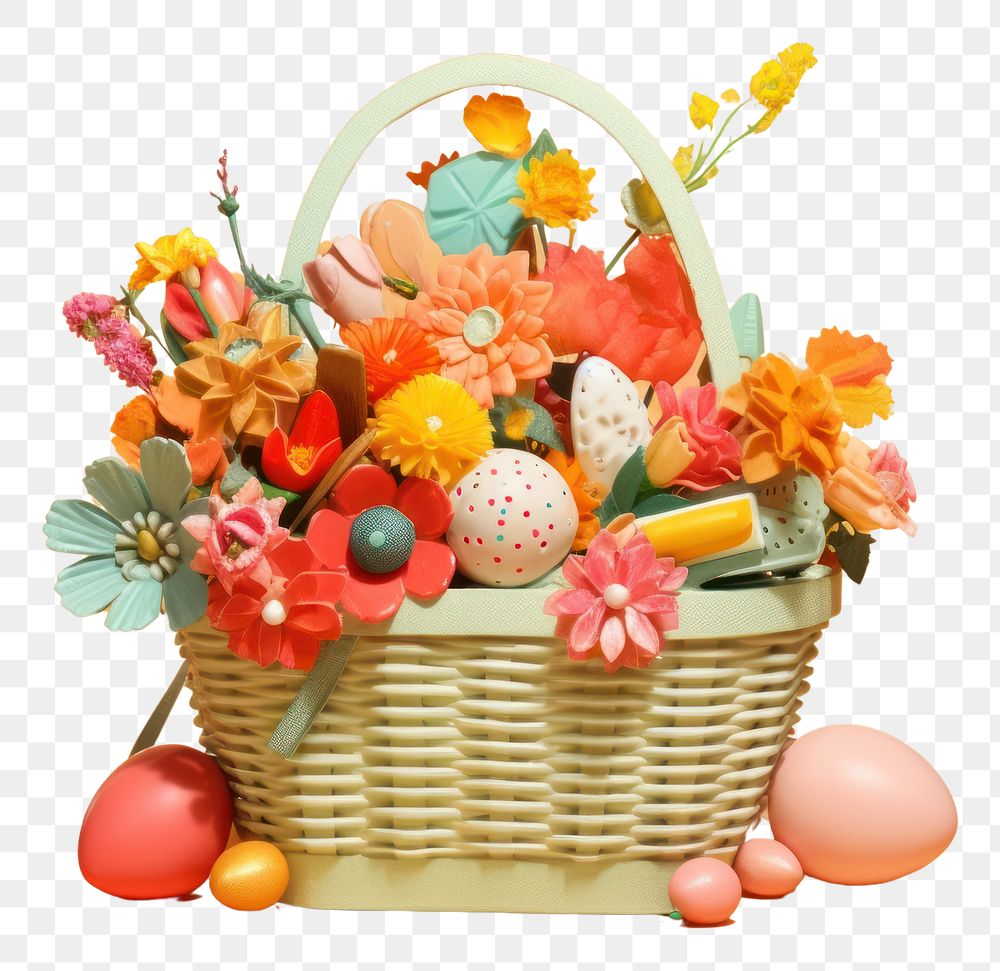 PNG  Collage Retro dreamy easter basket fun food celebration.