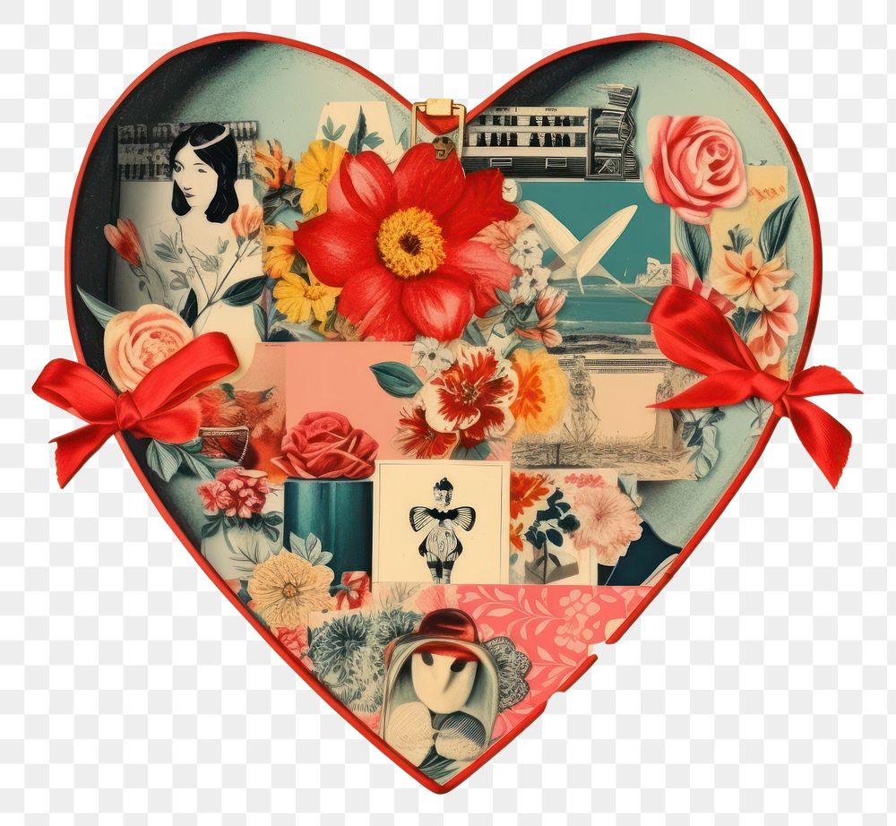 PNG  Collage Retro dreamy gift box collage heart representation.