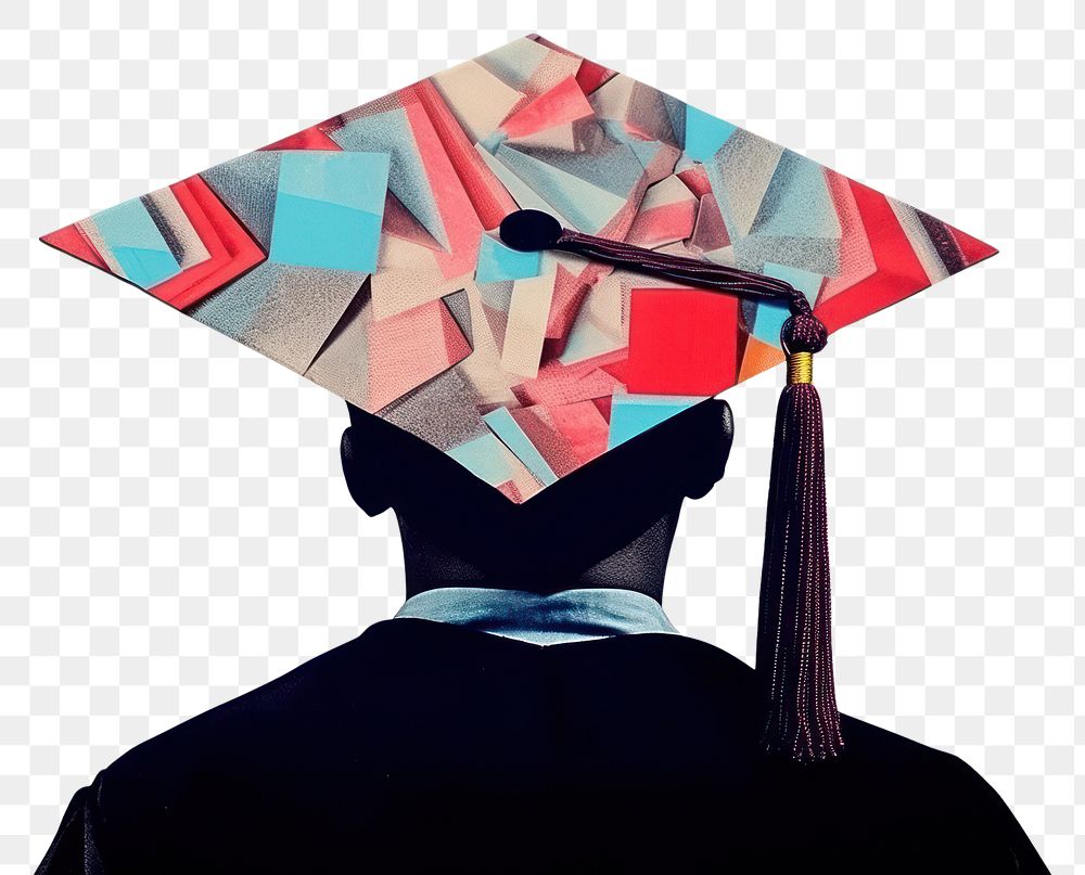 PNG  Collage Retro dreamy graduation cap art adult intelligence.