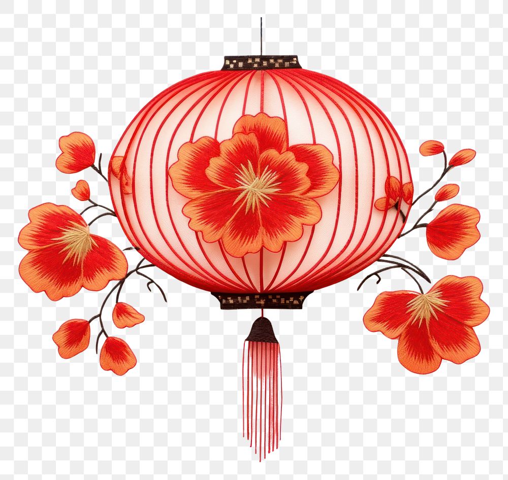 PNG  Chinese lantern in embroidery style flower plant art.