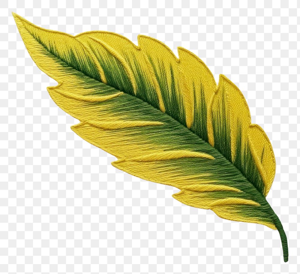 PNG  Banan leaf in embroidery style plant nature yellow.
