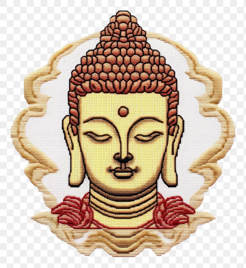 PNG  Buddha head in embroidery style art representation spirituality.