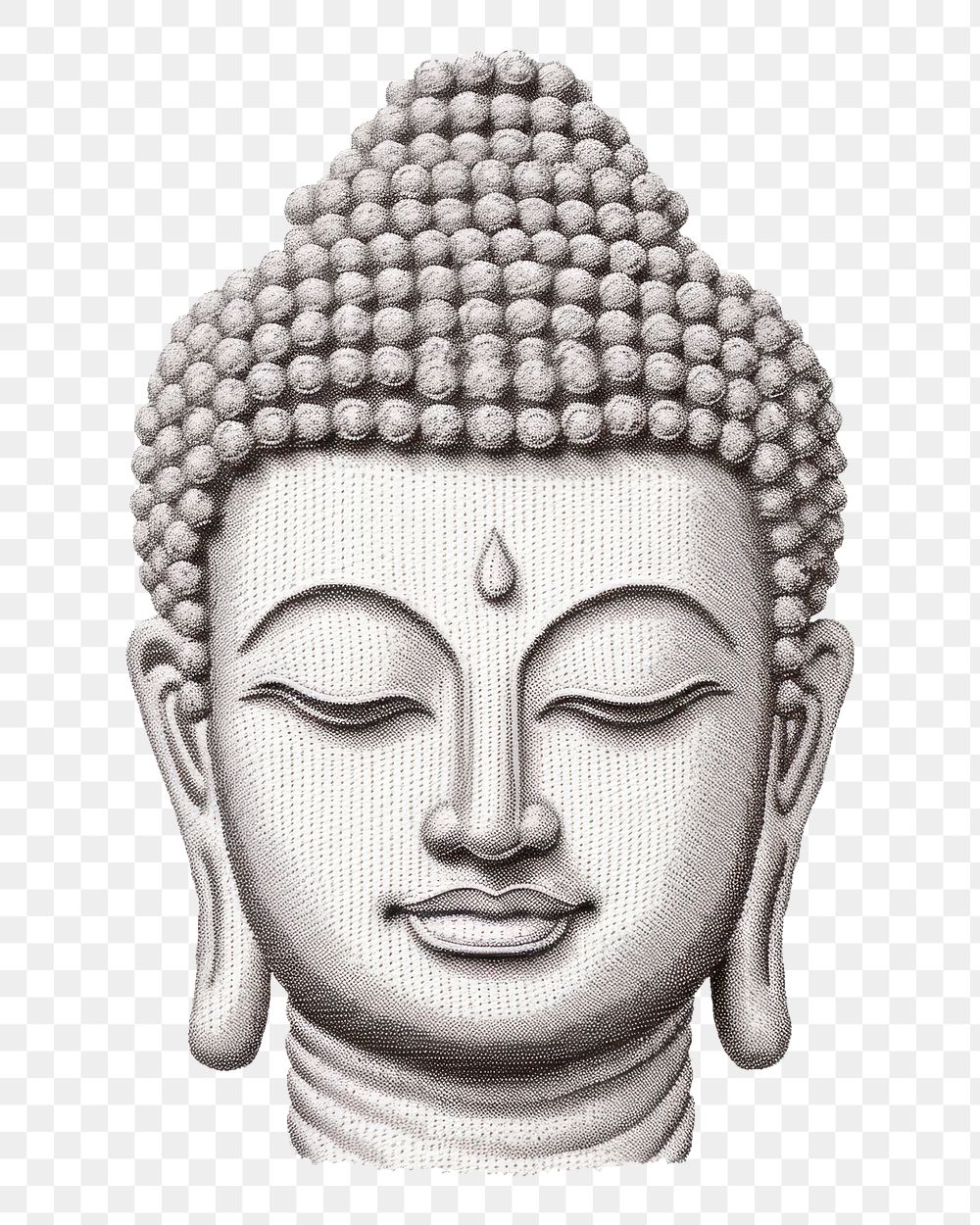 PNG  Buddha head in embroidery style drawing sketch art.