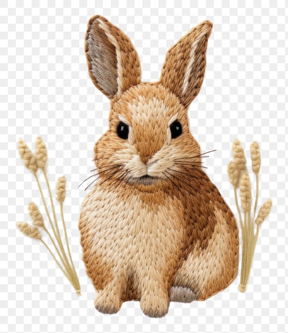 PNG  Bunny in embroidery style rodent animal mammal.